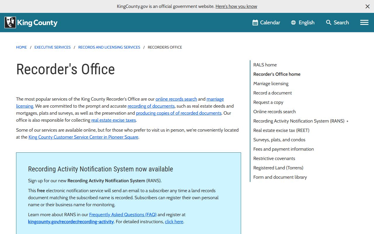 King County Recorder's Office marriage records for Auburn