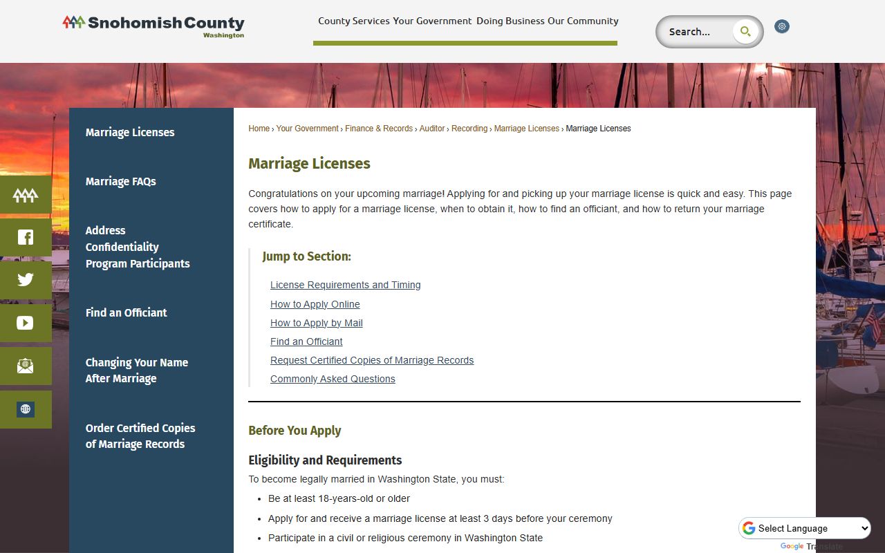 Snohomish County marriage license requirements for Bothell residents