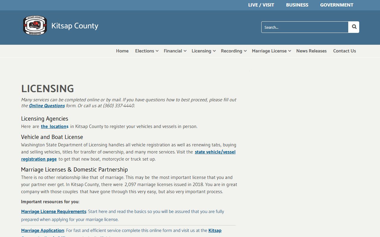 Kitsap County Auditor licensing services including marriage licenses