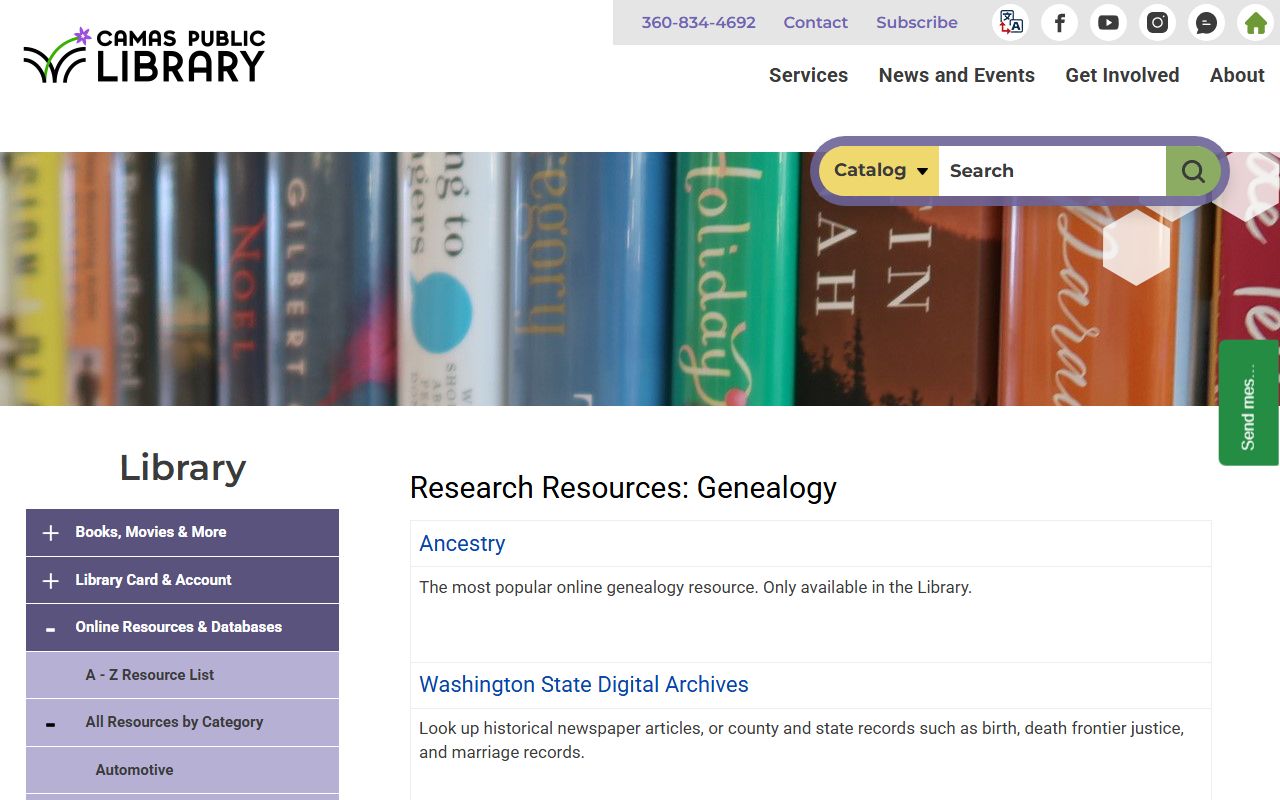 Camas City Library genealogy research resources for historical marriage records