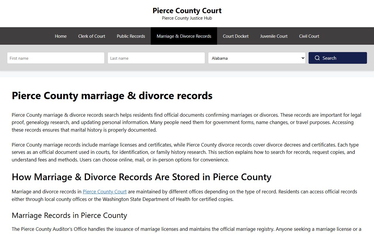 Pierce County marriage records information guide for Graham area