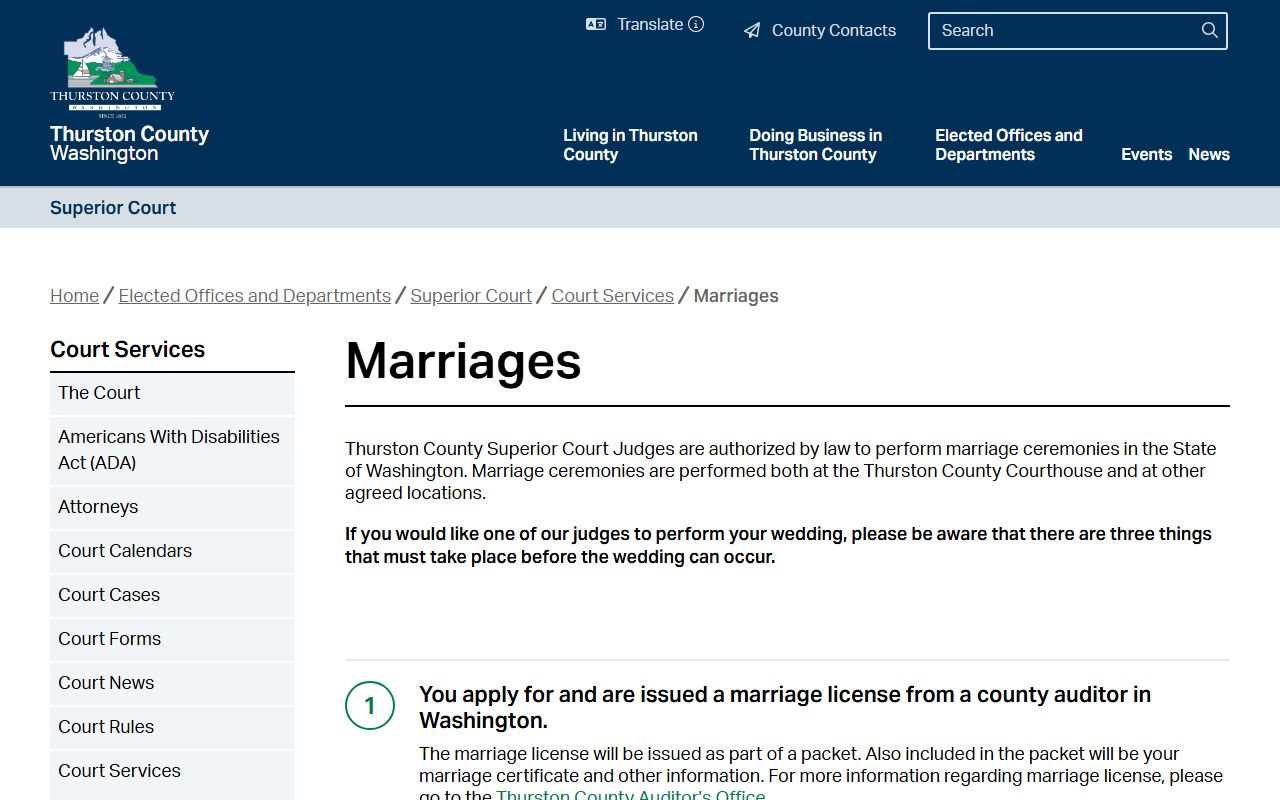 Thurston County Superior Court marriage ceremony services in Olympia