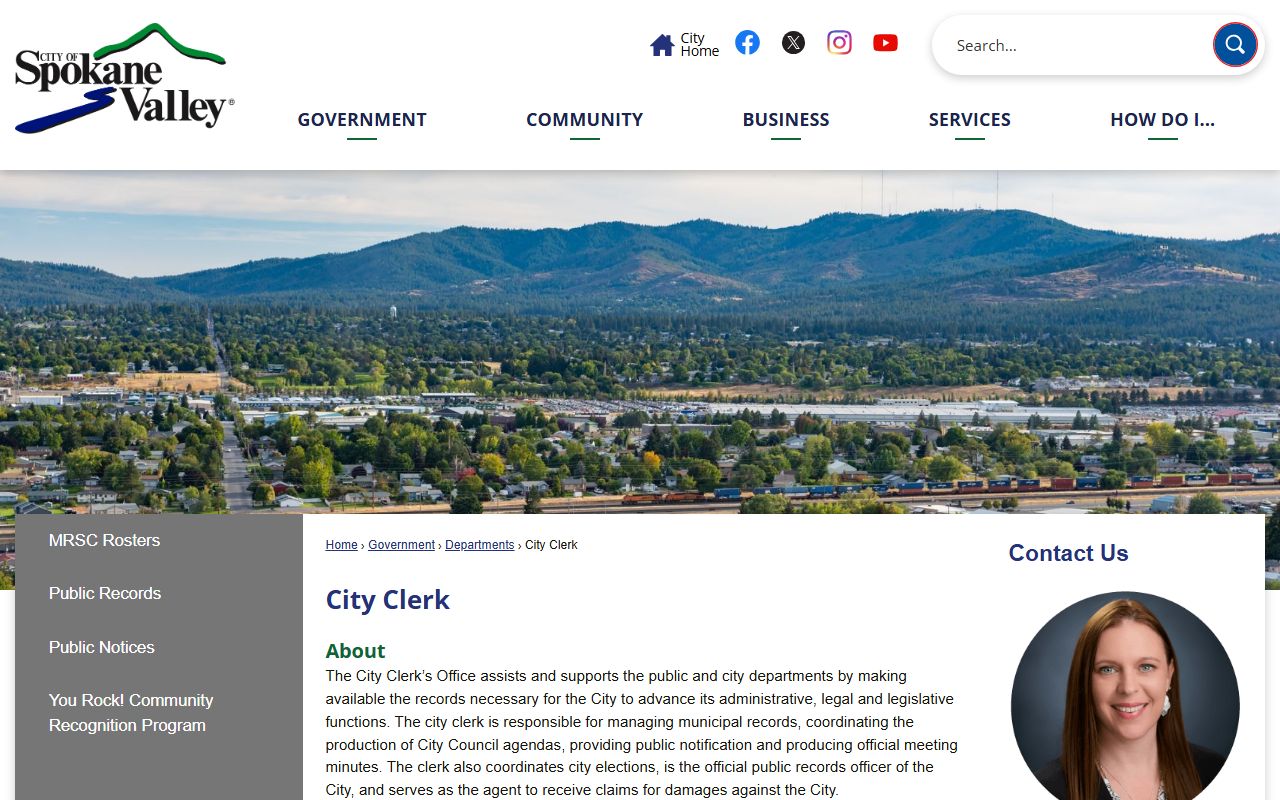 Spokane Valley City Clerk for public records and municipal services