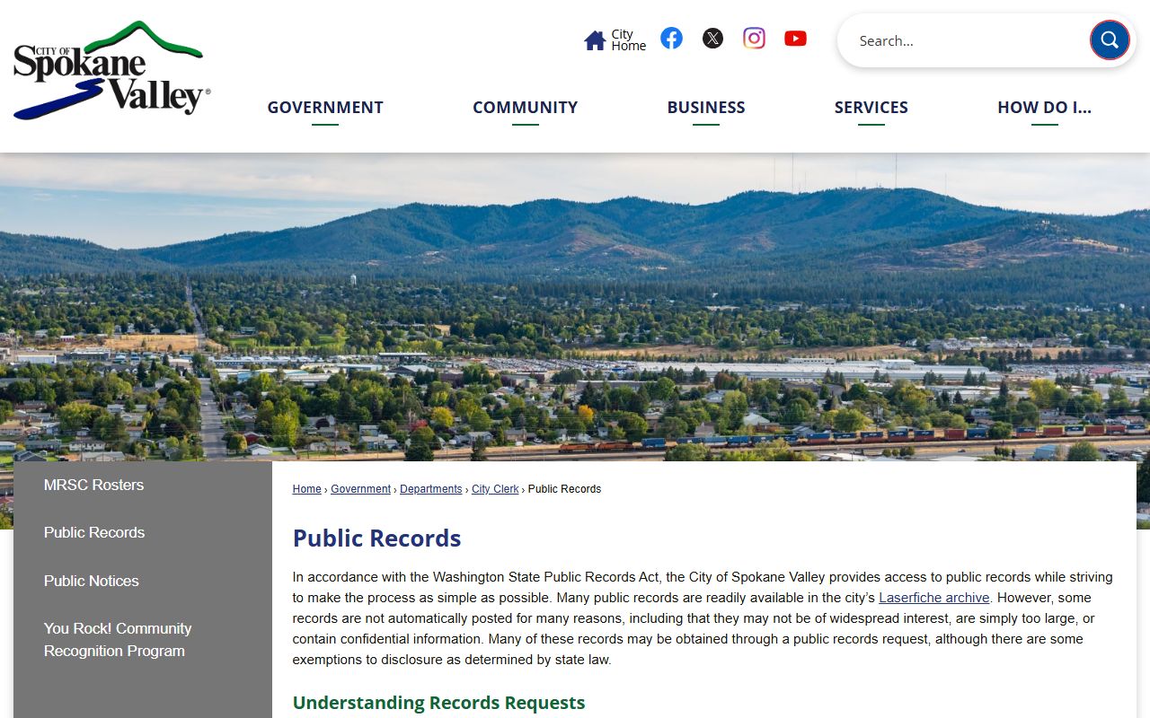 Spokane Valley public records center for marriage record requests