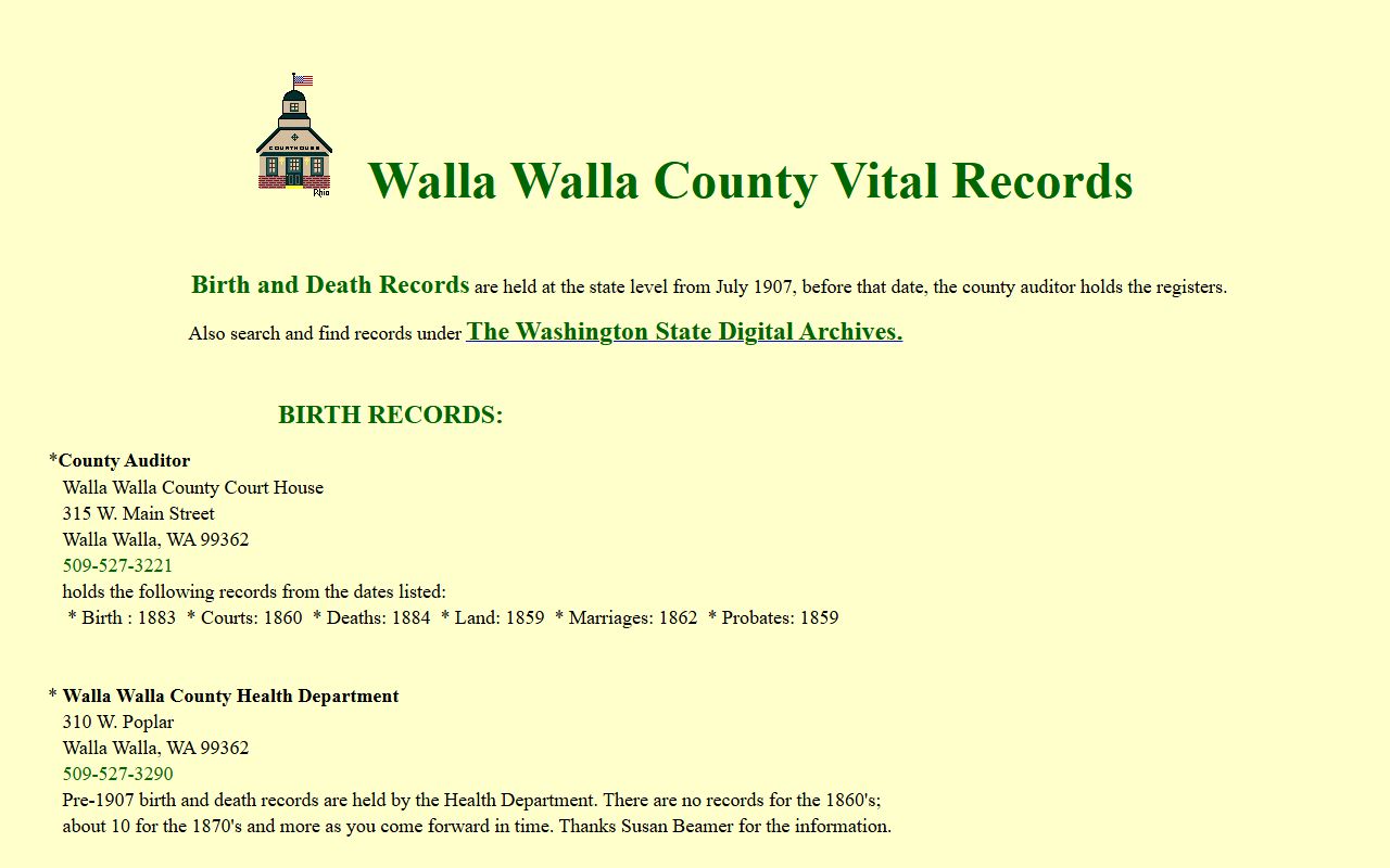 Walla Walla County vital records information including marriage records from 1862
