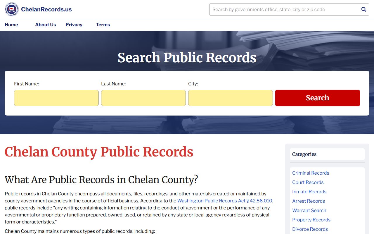 Chelan County public records site with marriage certificate request information