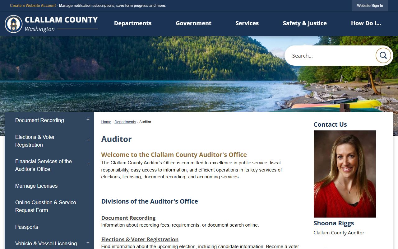 Clallam County Auditor official page with marriage records and license information