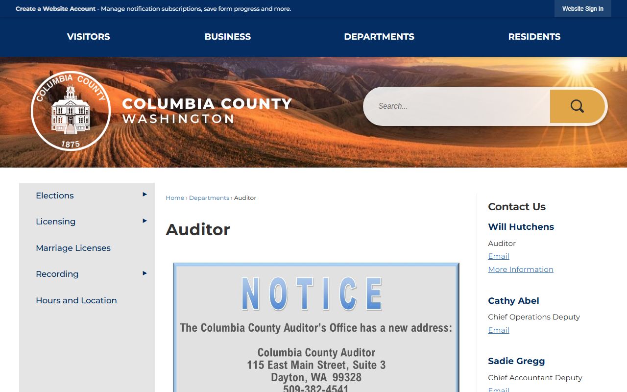 Columbia County Auditor official page