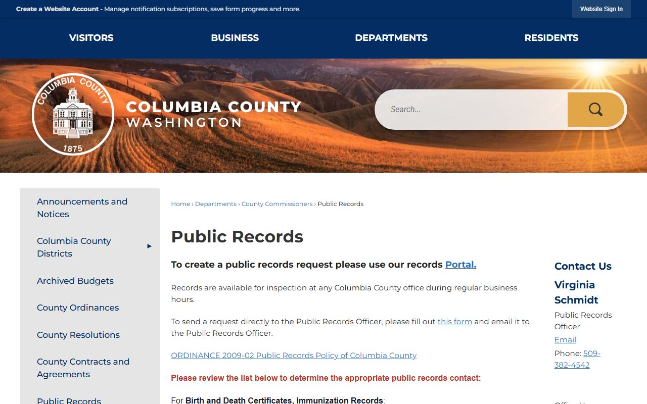 Columbia County public records portal for marriage records