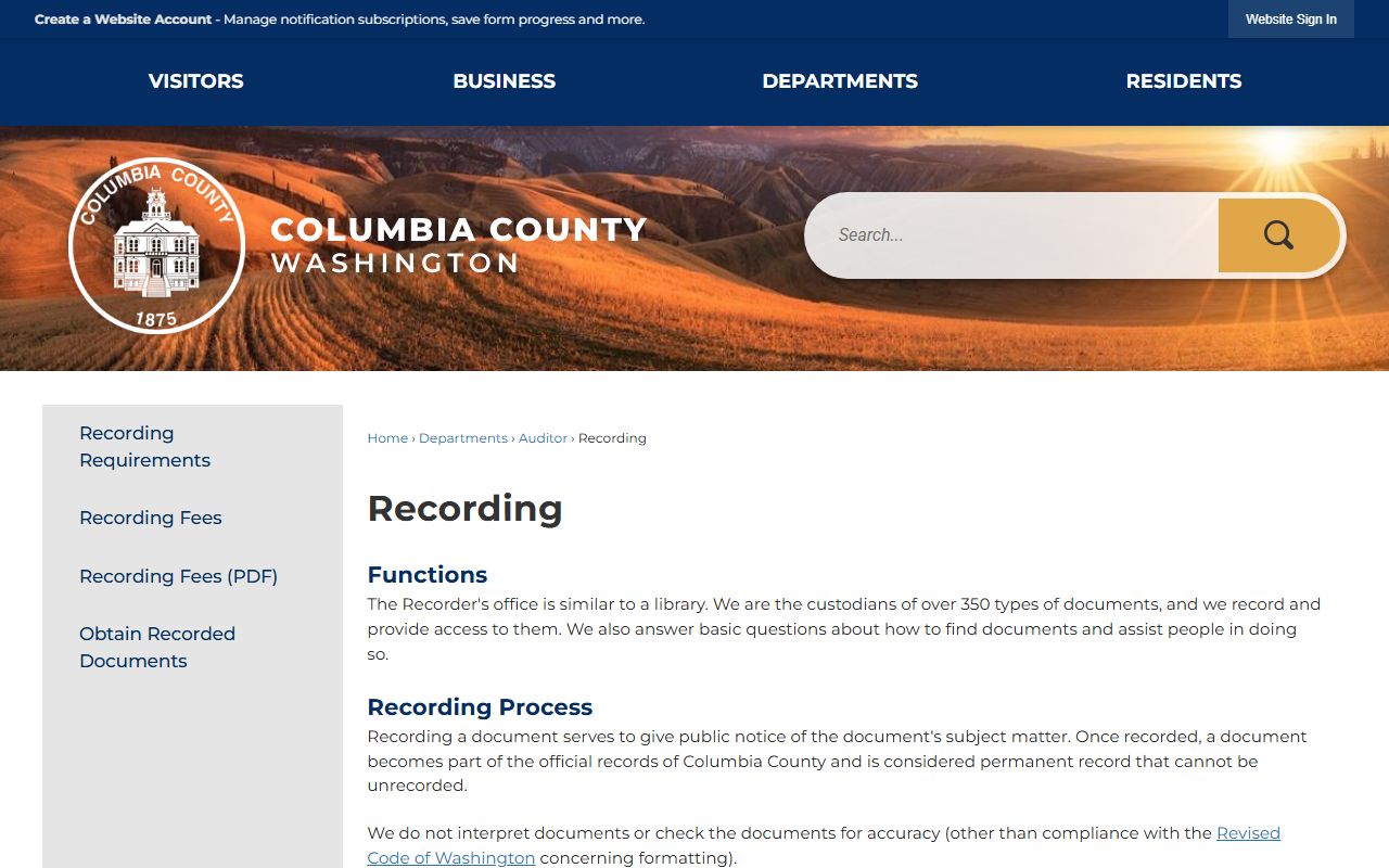 Columbia County Recording Department marriage records