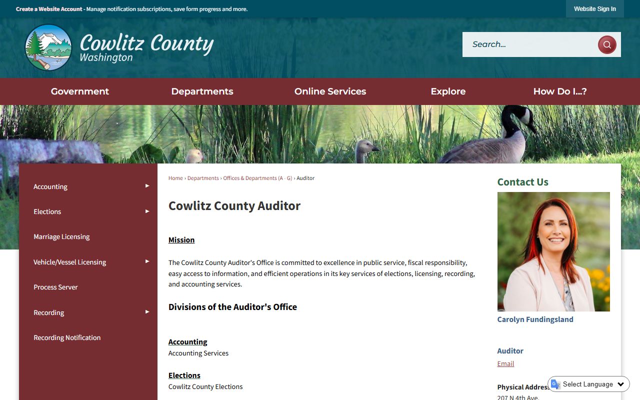 Cowlitz County Auditor official page