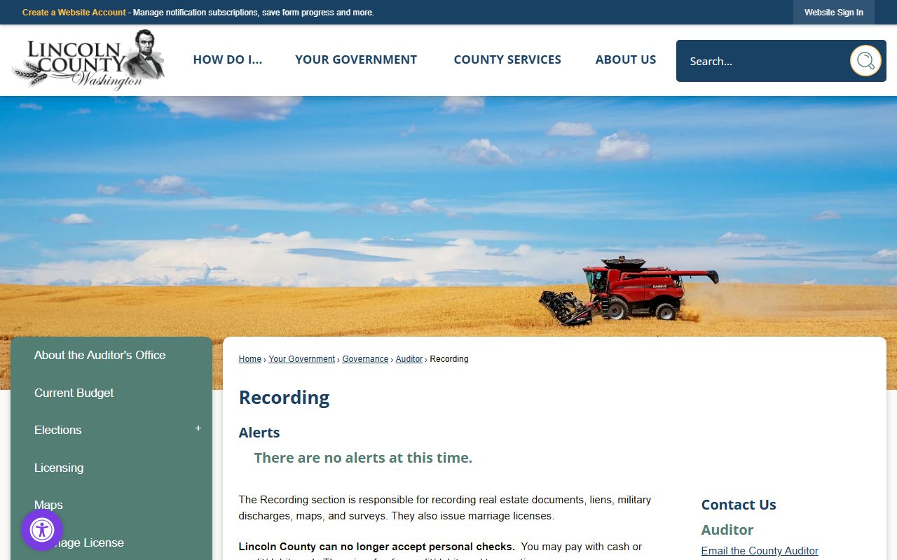 Lincoln County Recording Department page for marriage licenses and recorded documents