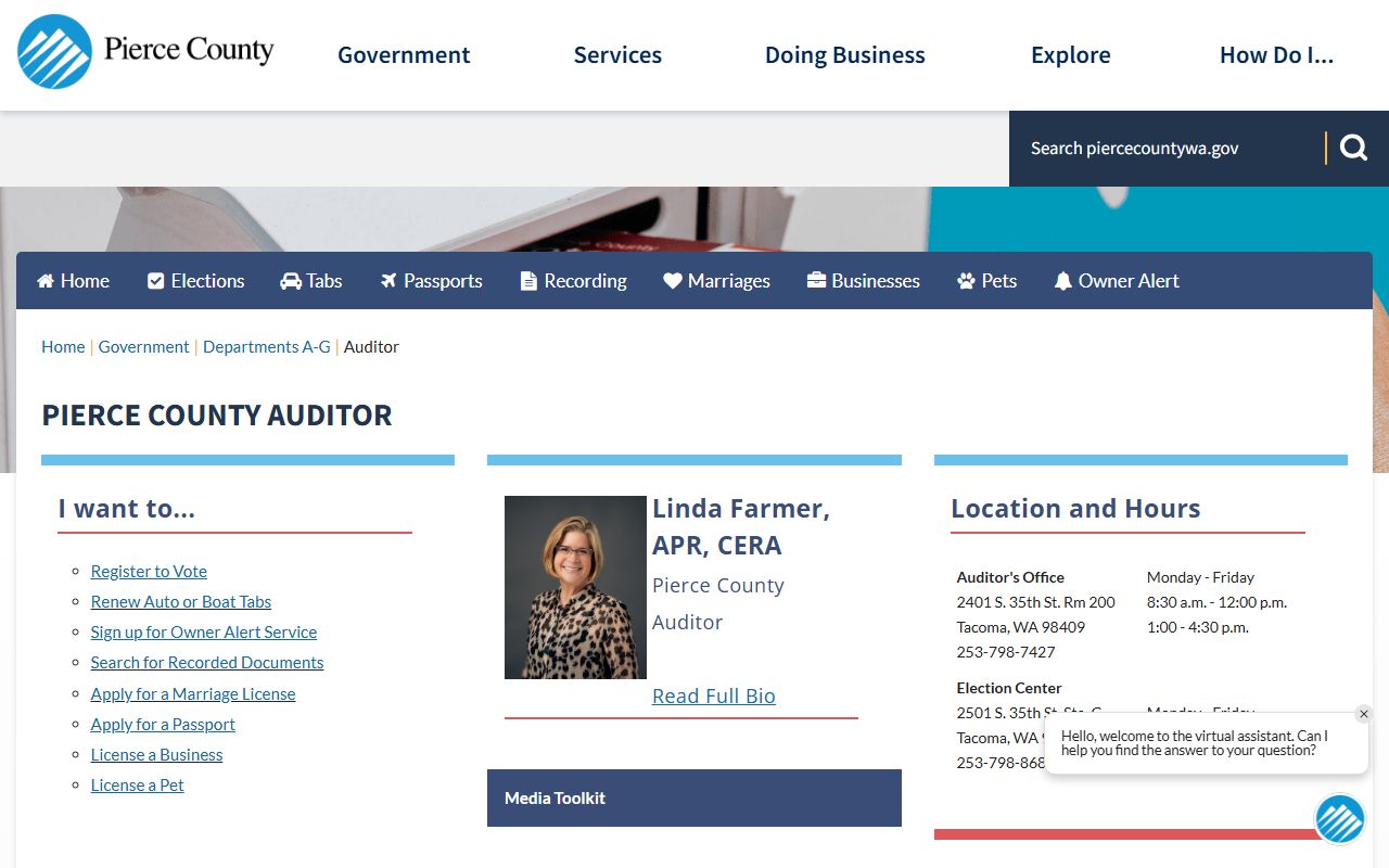 Pierce County Auditor office serving marriage records for Tacoma and Pierce County