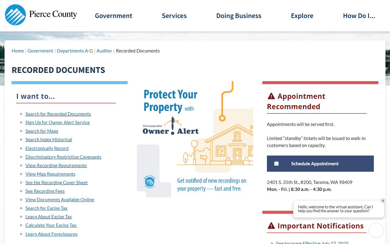 Pierce County Recorded Documents page for marriage certificate copies