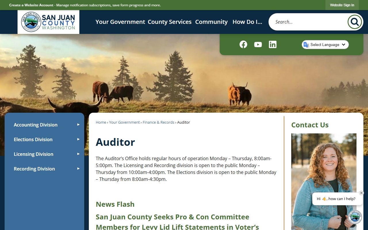 San Juan County Auditor office in Friday Harbor for marriage licenses and records