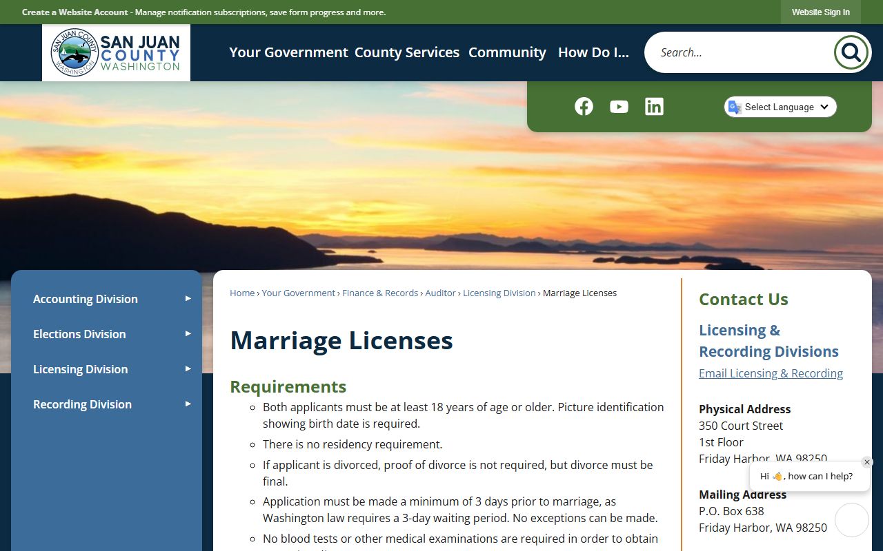 San Juan County marriage license requirements and application process
