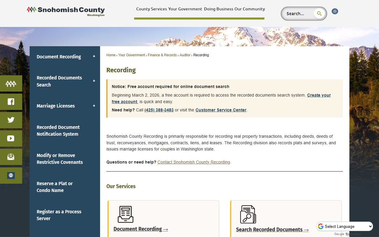 Snohomish County Auditor recording division office page