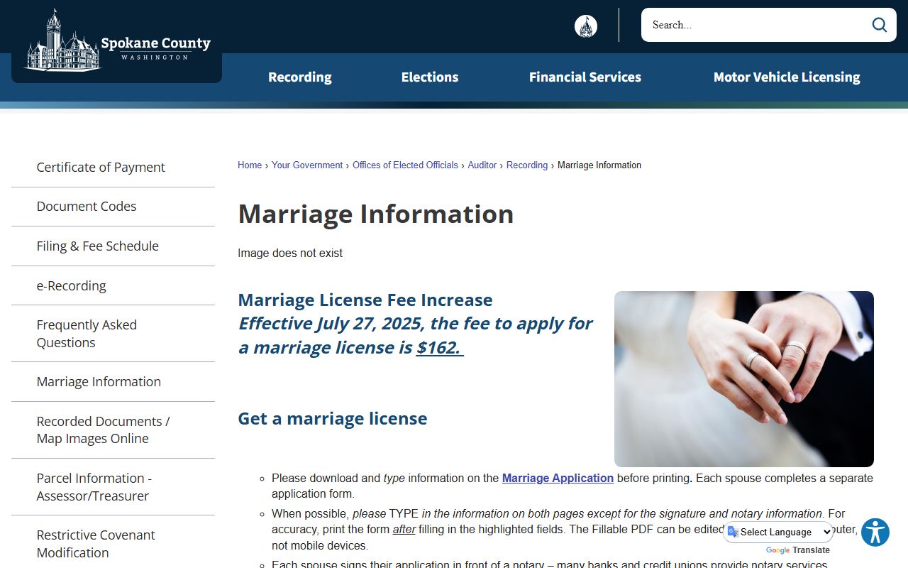Spokane County marriage information and officiant requirements