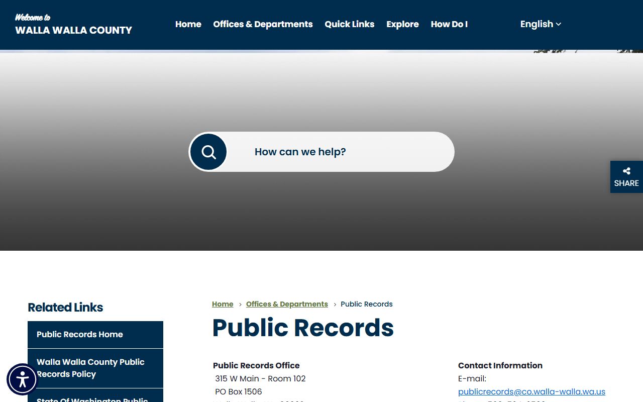 Walla Walla County public records information page