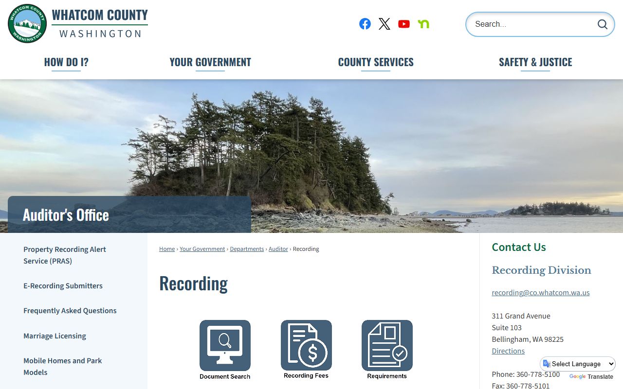 Whatcom County Auditor Recording Division services