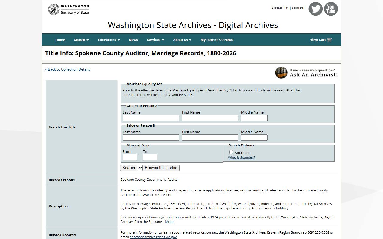 Washington State Digital Archives Spokane County marriage records